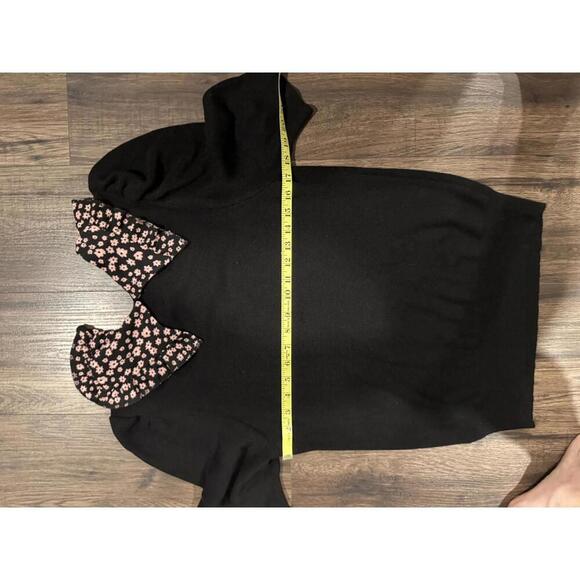 NWOT MAEVE Black Short Sleeve Sweater w Floral Collar size XL - Picture 4 of 4